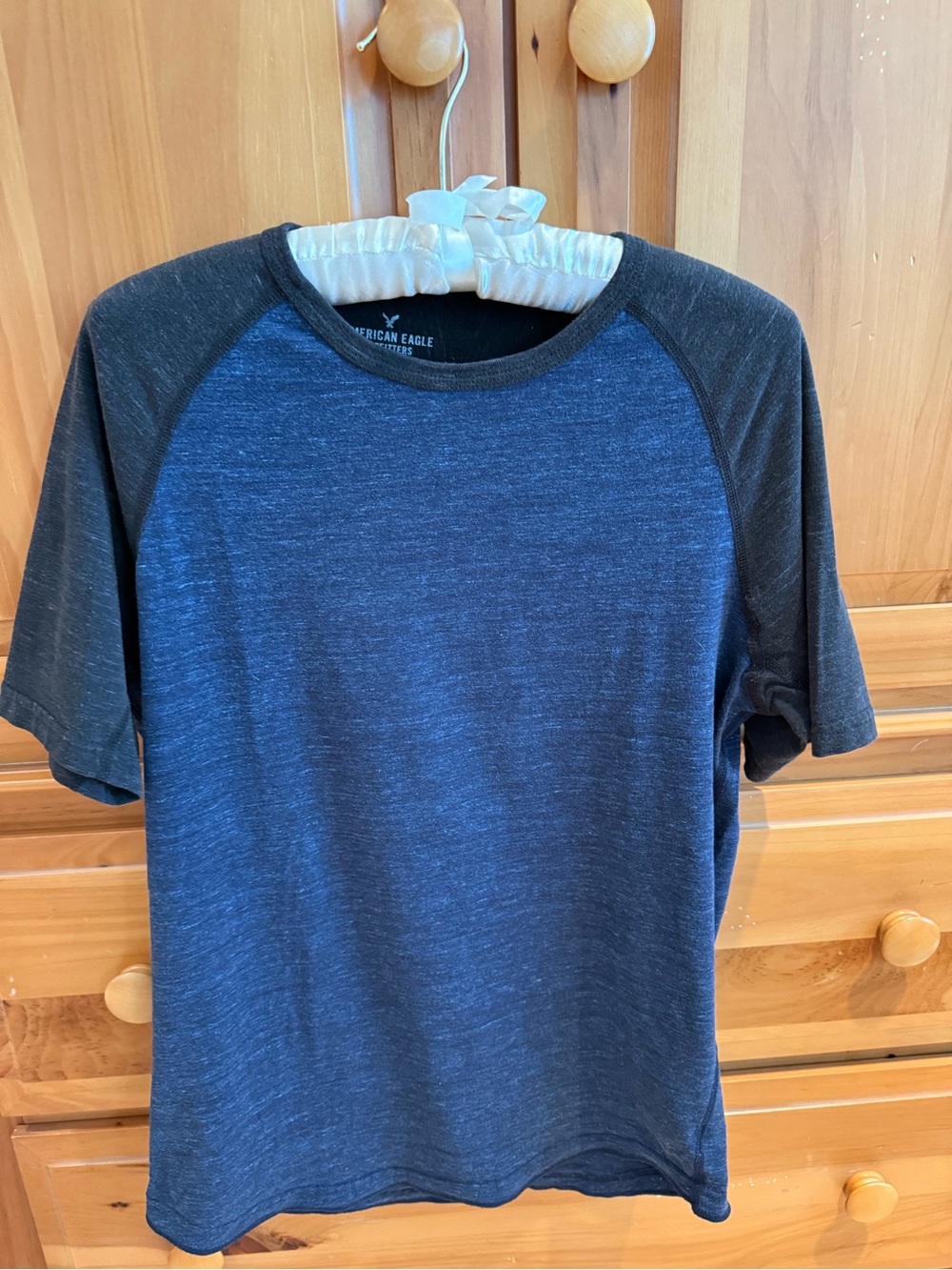 American Eagle Outfitters Navy Blue and Charcoal Raglan Short Sleeve Tee
